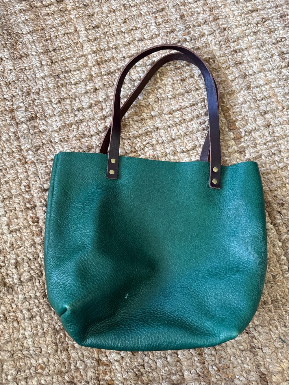 Portland Leather Green Leather Tote Bag with Brown Straps - Picture 2 of 6